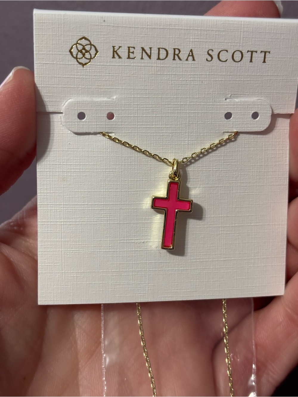 Kendra Scott Gold-Tone Necklace with Pink Enamel Cross Pendant